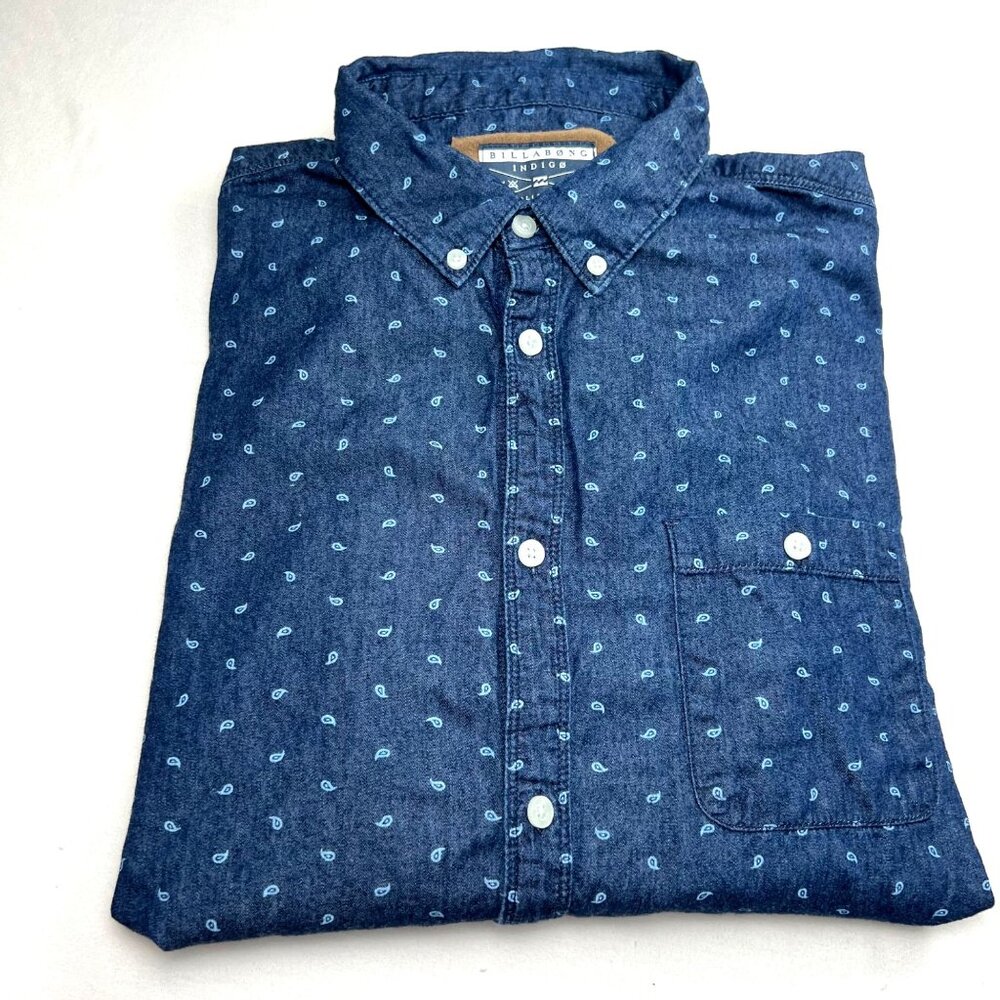 Billabong Indigo Collection XL Mens Button-Up Paisley Shirt Cotton Long Sleeve